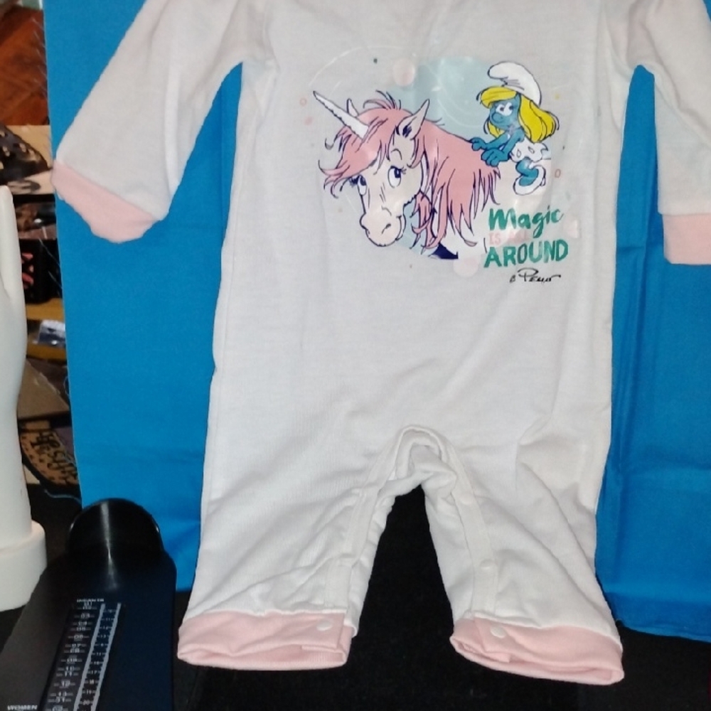 Smurfs White and Pink Unicorn Bodysuit One Piece
